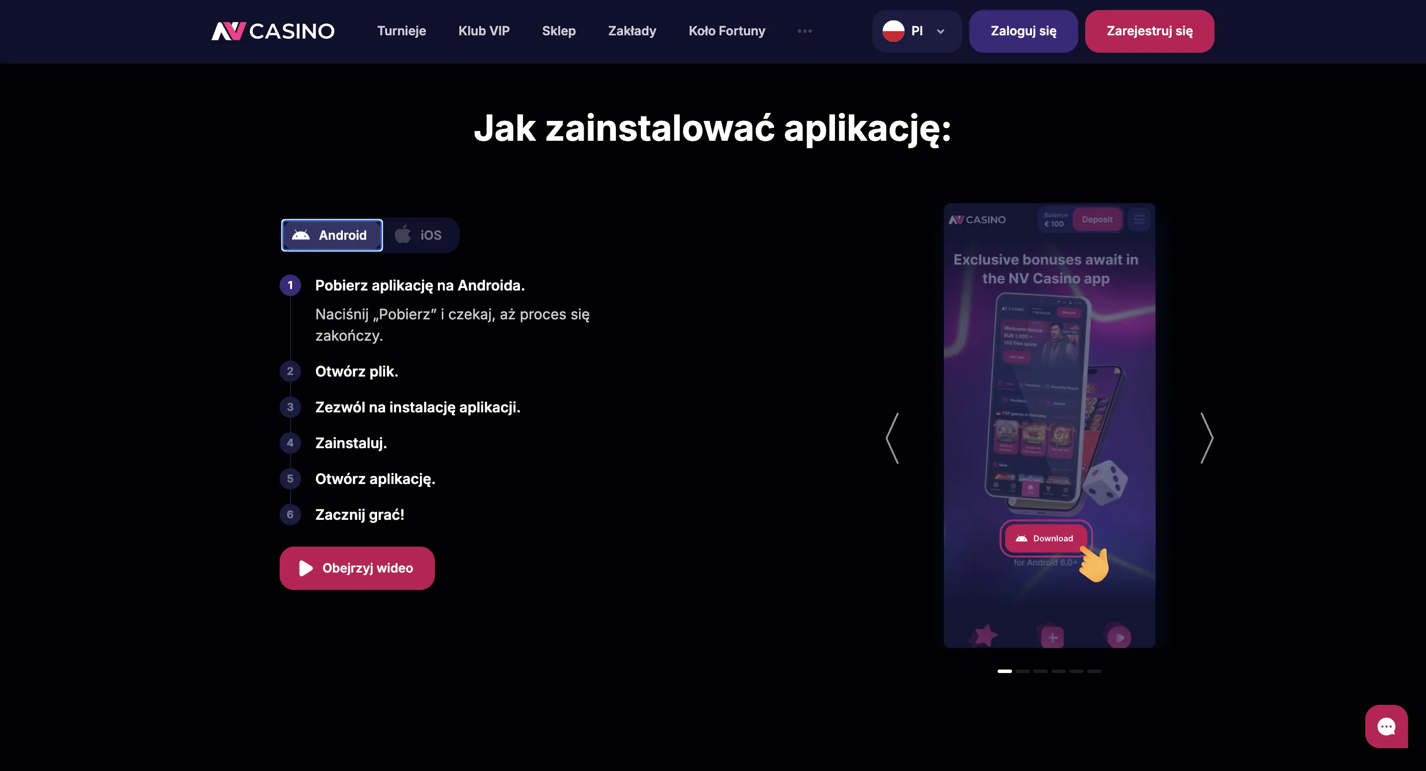 Instalacja NV Casino app krok po kroku