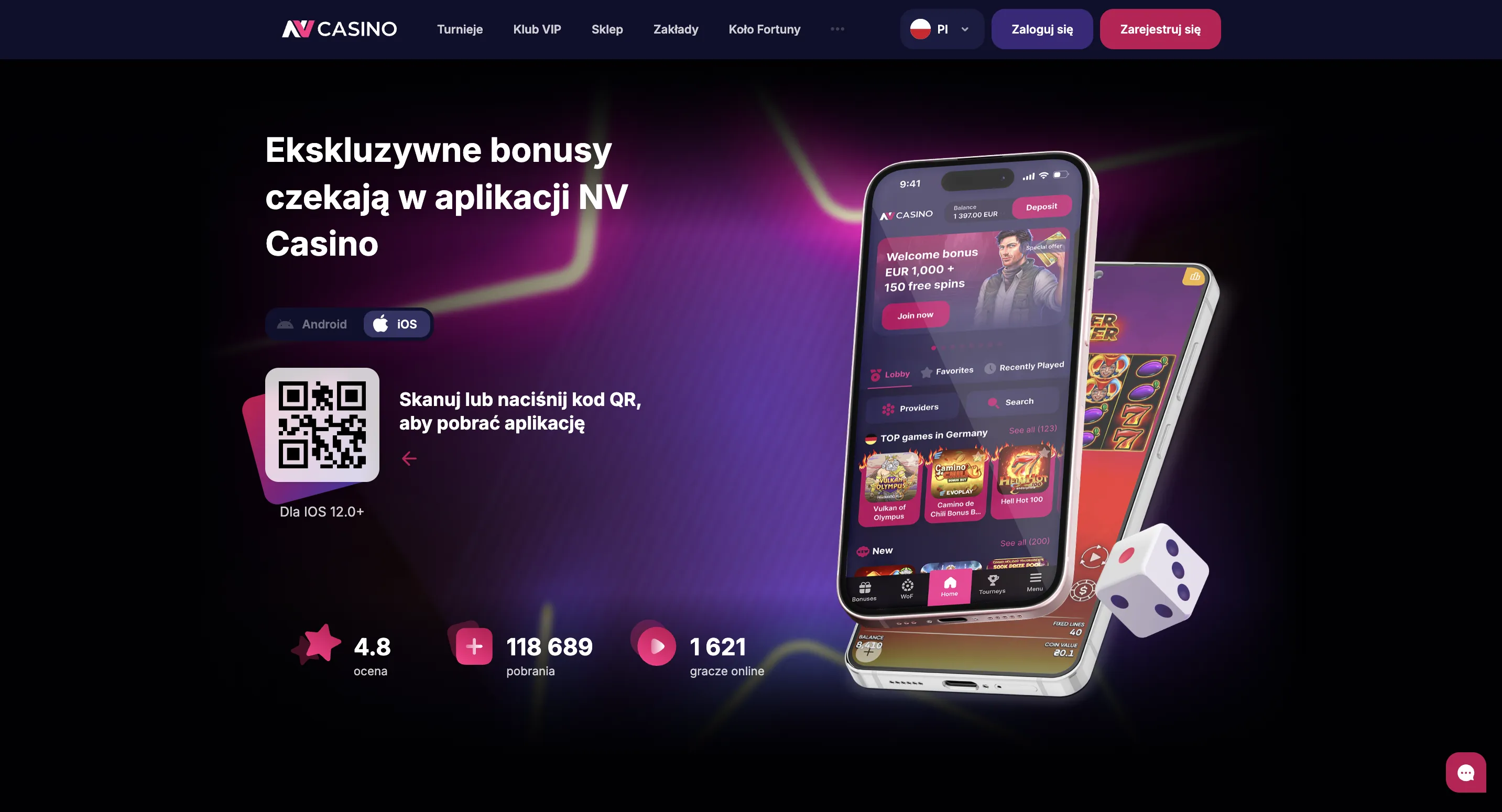 Aplikacja mobilna NV Casino na Androida i iOS
